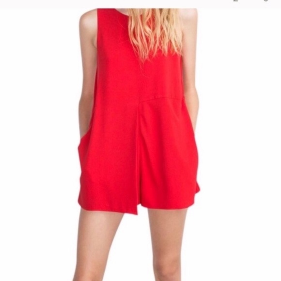 Zara Dresses & Skirts - Zara Front Pleat Romper Pockets Red XS